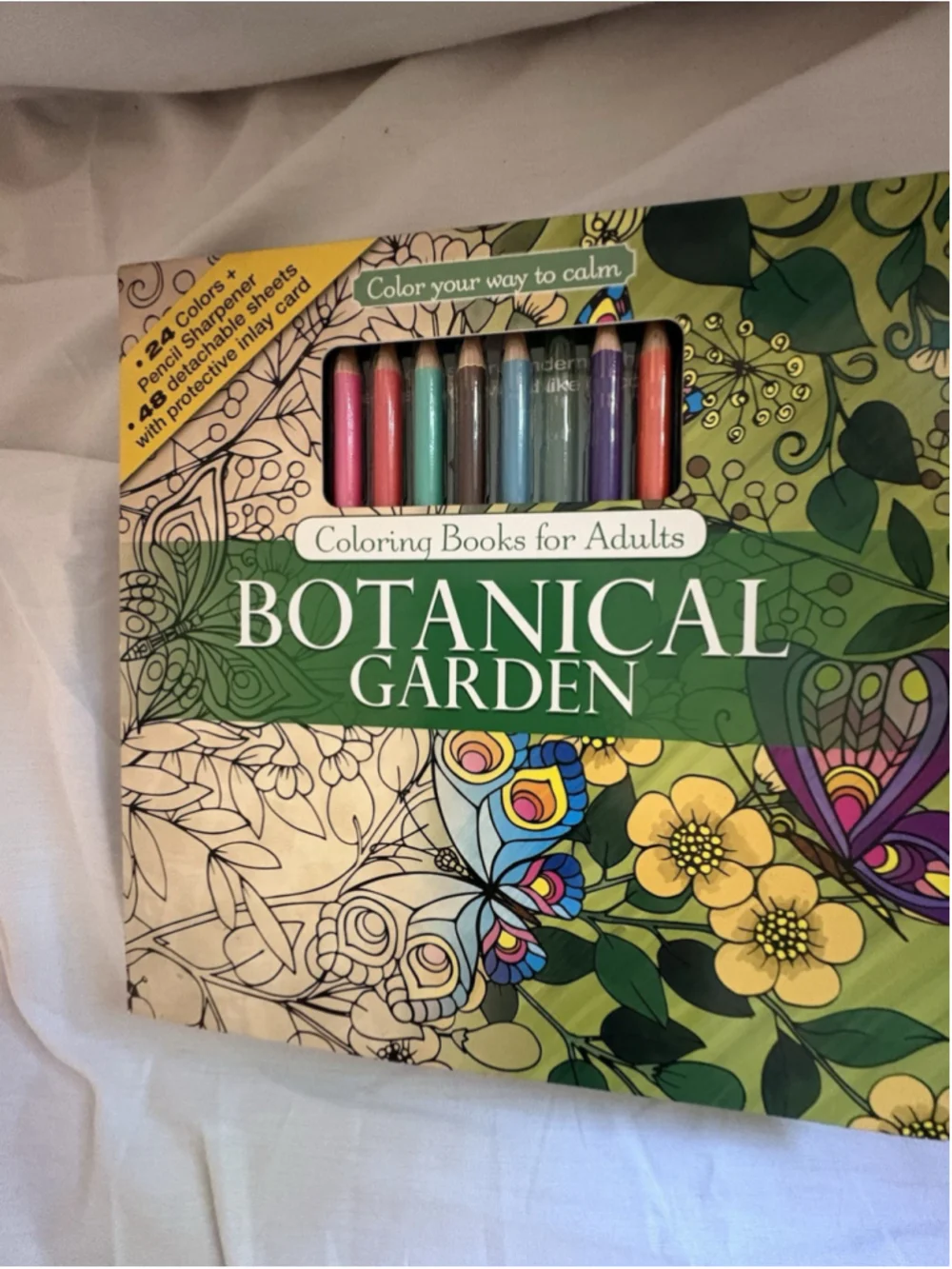 Botanical Garden Adult Color Book, Colored Pencils Sharpener Missing 1 Pencil